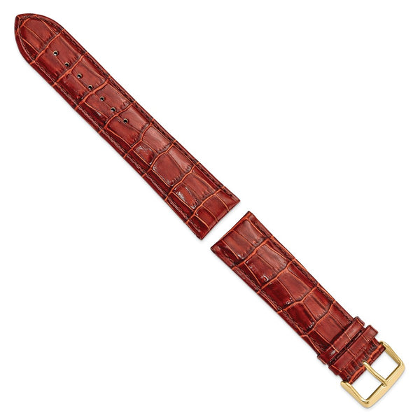 24mm Long Mahogany Brown Crocodile Chrono Gold-tone Buckle Watch Band