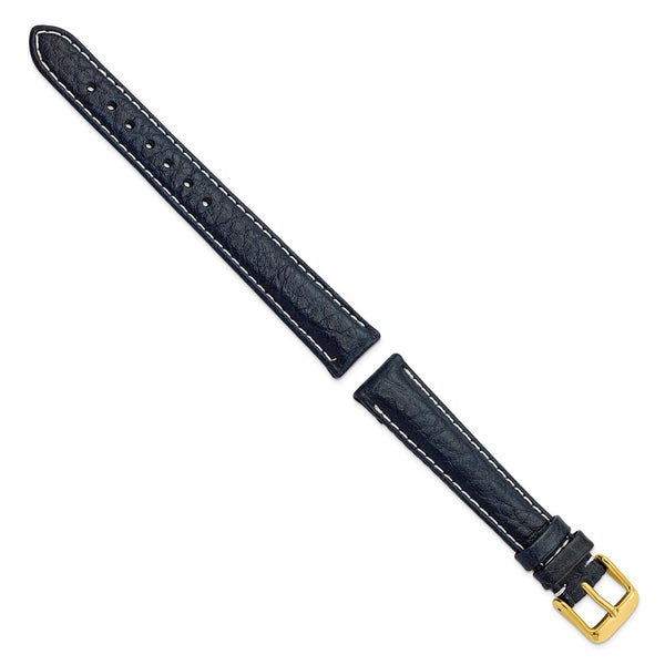 DeBeer 16mm Navy Sport Leather with White Stitching and Gold-tone Buckle 7.5 inch Watch Band