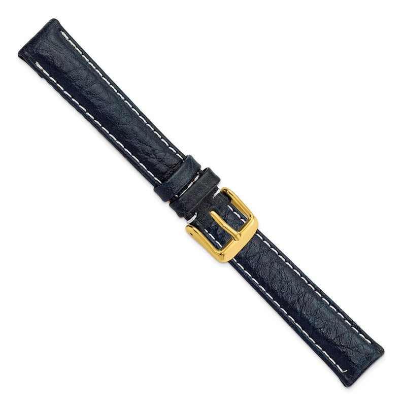 16mm Navy Sport Leather White Stitch Gold-tone Buckle Watch Band