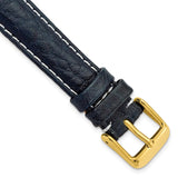 16mm Navy Sport Leather White Stitch Gold-tone Buckle Watch Band