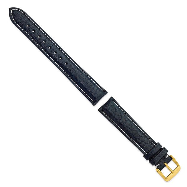 DeBeer 18mm Navy Sport Leather with White Stitching and Gold-tone Buckle 7.5 inch Watch Band