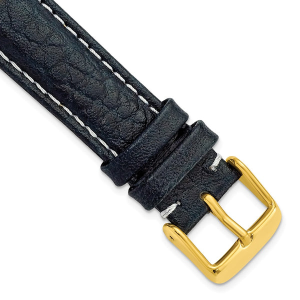 18mm Navy Sport Leather White Stitch Gold-tone Buckle Watch Band