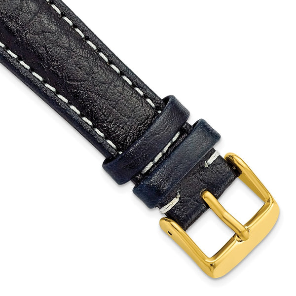 19mm Navy Sport Leather White Stitch Gold-tone Buckle Watch Band