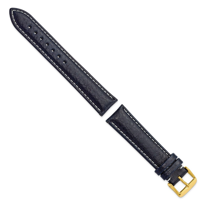 20mm Navy Sport Leather White Stitch Gold-tone Buckle Watch Band