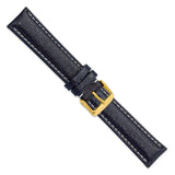 DeBeer 20mm Navy Sport Leather with White Stitching and Gold-tone Buckle 7.5 inch Watch Band