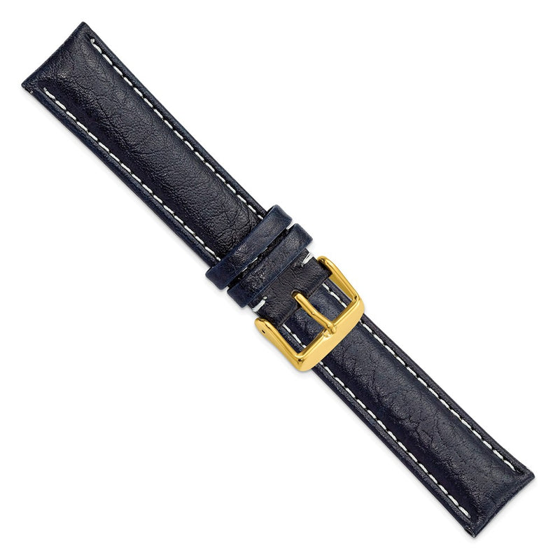 DeBeer 20mm Navy Sport Leather with White Stitching and Gold-tone Buckle 7.5 inch Watch Band