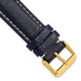 20mm Navy Sport Leather White Stitch Gold-tone Buckle Watch Band