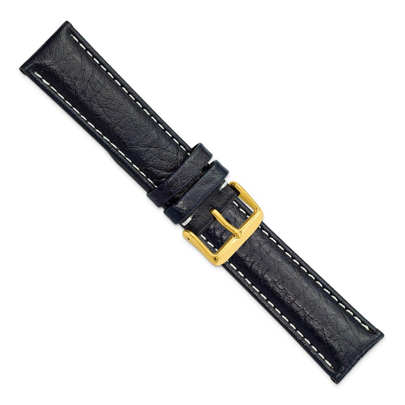 22mm Navy Sport Leather White Stitch Gold-tone Buckle Watch Band