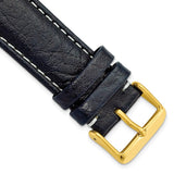 22mm Navy Sport Leather White Stitch Gold-tone Buckle Watch Band