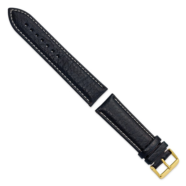 24mm Navy Sport Leather White Stitch Gold-tone Buckle Watch Band