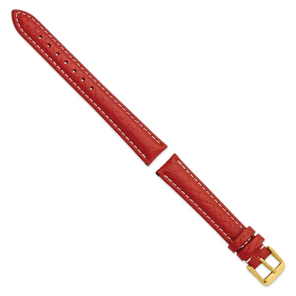 DeBeer 16mm Red Sport Leather with White Stitching and Gold-tone Buckle 7.5 inch Watch Band