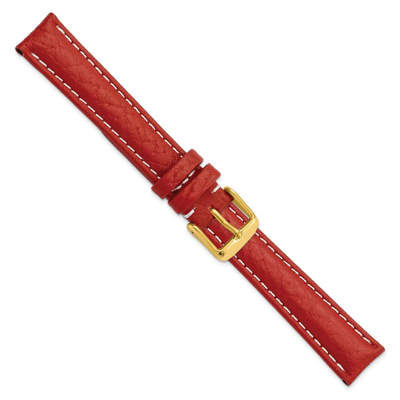 DeBeer 16mm Red Sport Leather with White Stitching and Gold-tone Buckle 7.5 inch Watch Band