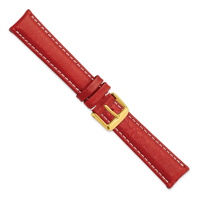 18mm Red Sport Leather White Stitch Gold-tone Buckle Watch Band