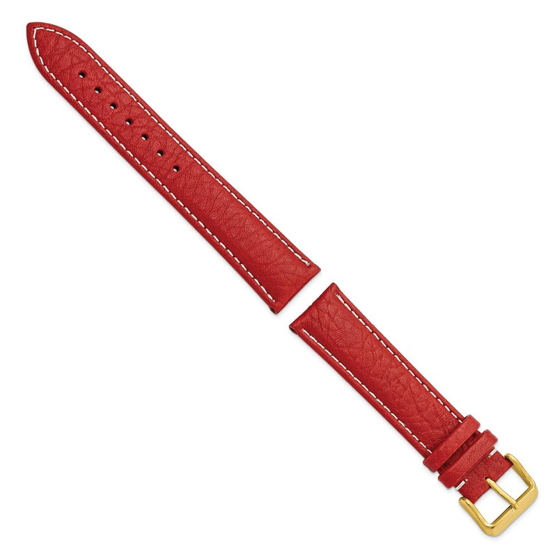 20mm Red Sport Leather White Stitch Gold-tone Buckle Watch Band