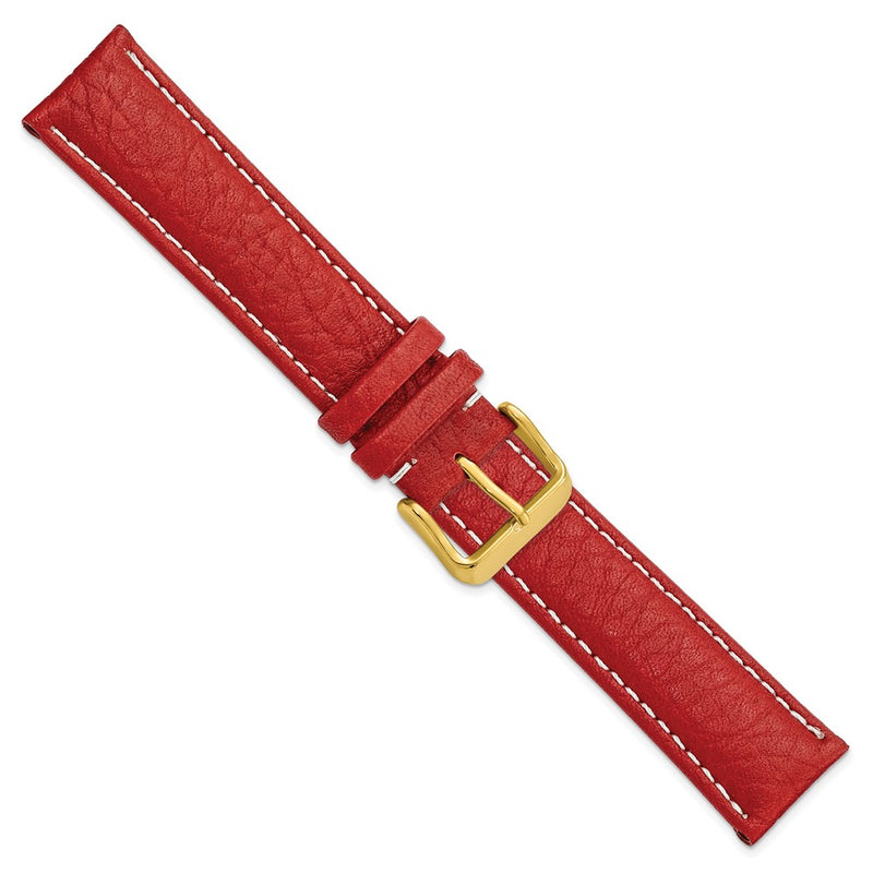 20mm Red Sport Leather White Stitch Gold-tone Buckle Watch Band