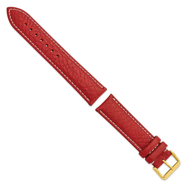 DeBeer 22mm Red Sport Leather with White Stitching and Gold-tone Buckle 7.5 inch Watch Band