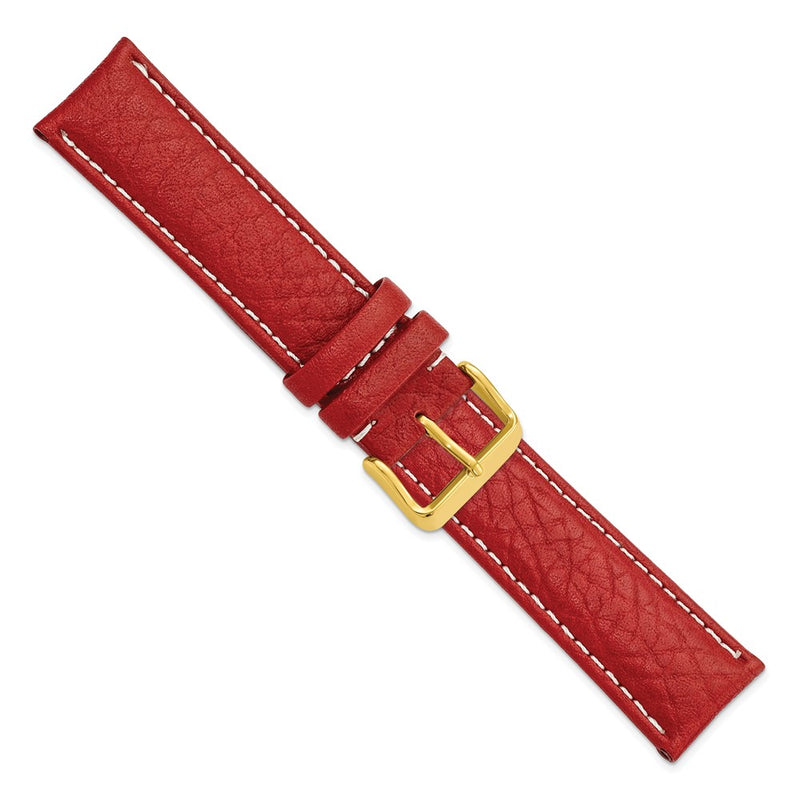 22mm Red Sport Leather White Stitch Gold-tone Buckle Watch Band