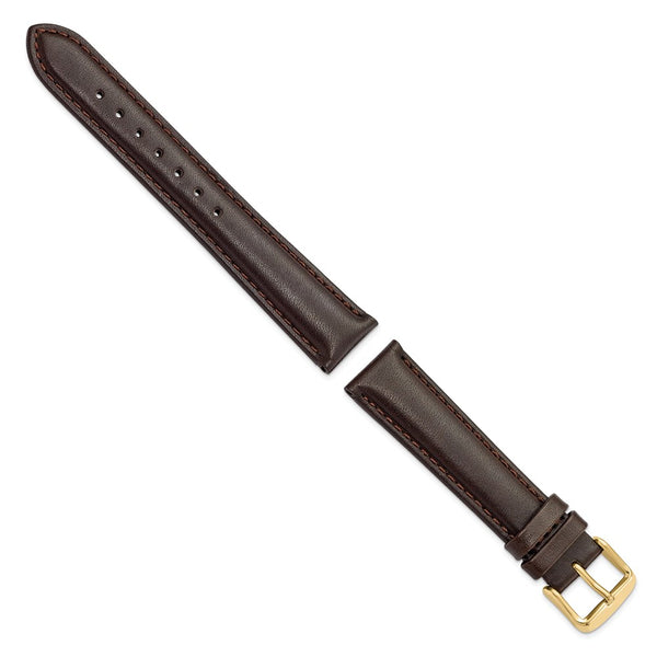 DeBeer 18mm Dark Brown Smooth Leather Chronograph with Gold-tone Buckle 7.5 inch Watch Band