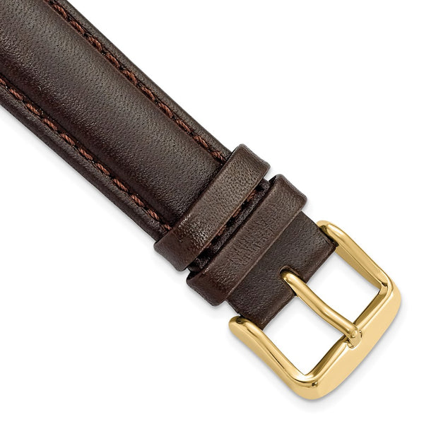 18mm Dark Brown Smooth Leather Chrono Gold-tone Buckle Watch Band