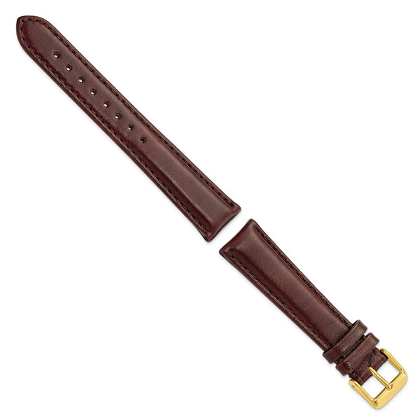 19mm Dark Brown Smooth Leather Chrono Gold-tone Buckle Watch Band