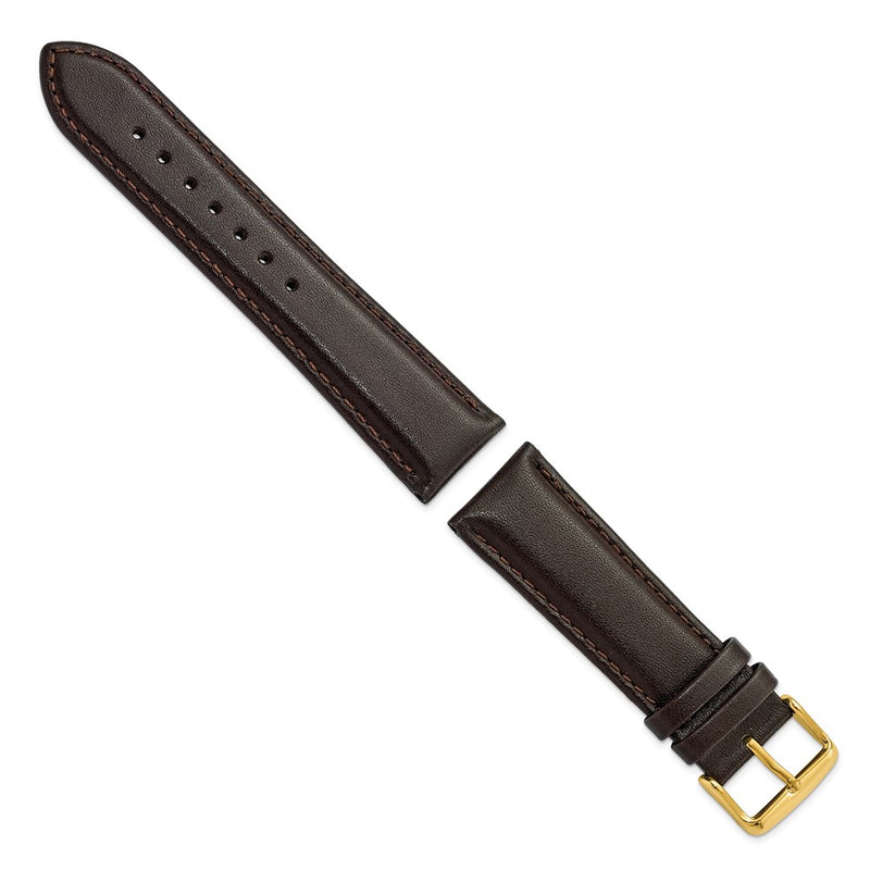 DeBeer 22mm Dark Brown Smooth Leather Chronograph with Gold-tone Buckle 7.5 inch Watch Band