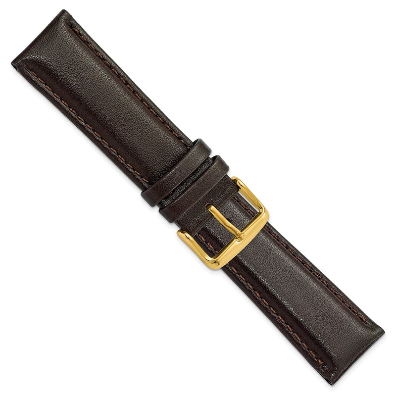 DeBeer 22mm Dark Brown Smooth Leather Chronograph with Gold-tone Buckle 7.5 inch Watch Band