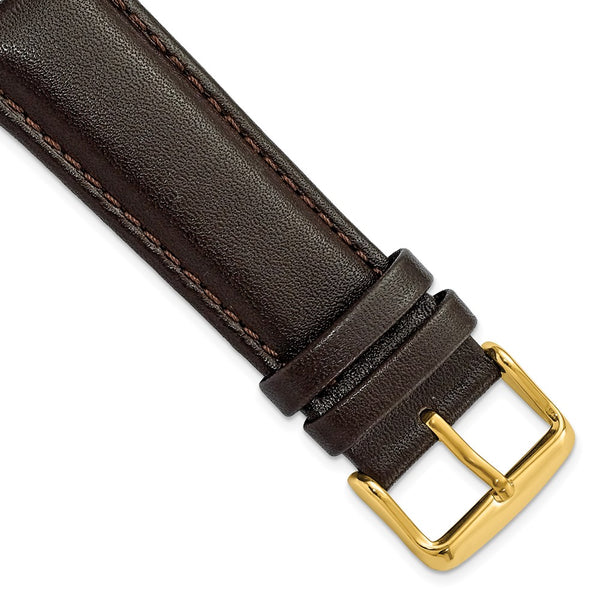 22mm Dark Brown Smooth Leather Chrono Gold-tone Buckle Watch Band