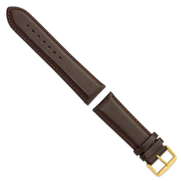 24mm Dark Brown Smooth Leather Chrono Gold-tone Buckle Watch Band