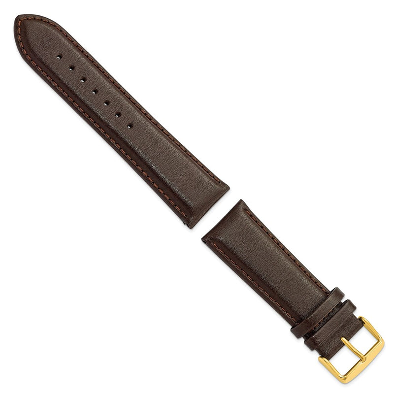 DeBeer 24mm Dark Brown Smooth Leather Chronograph with Gold-tone Buckle 7.5 inch Watch Band