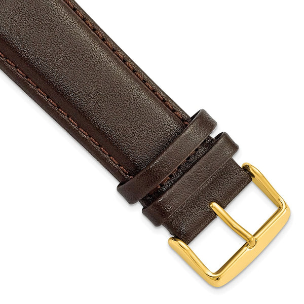 24mm Dark Brown Smooth Leather Chrono Gold-tone Buckle Watch Band