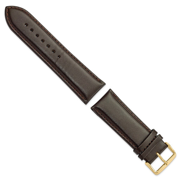 26mm Dark Brown Smooth Leather Chrono Gold-tone Buckle Watch Band