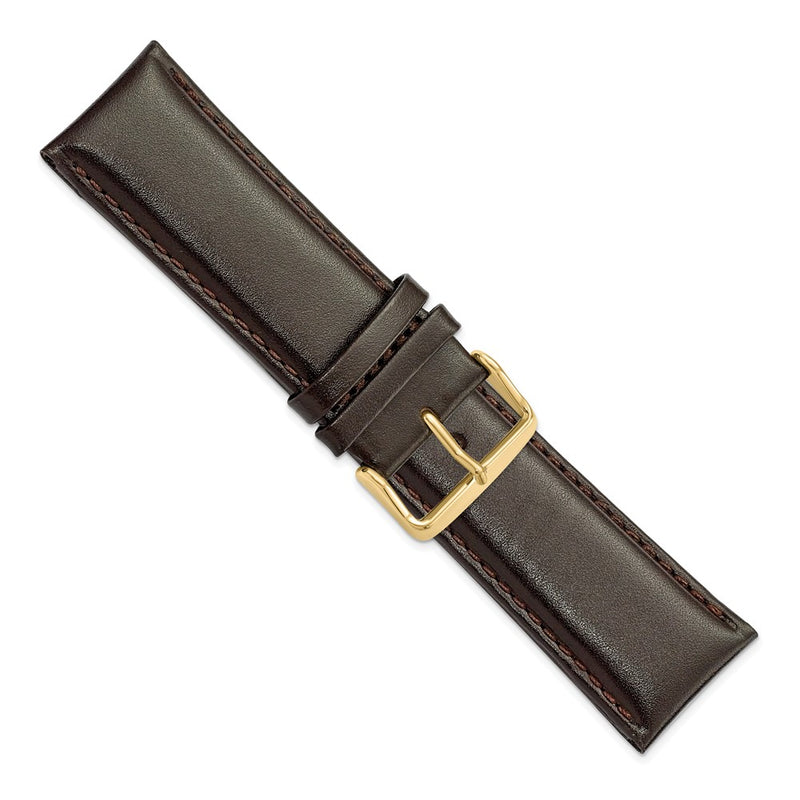 26mm Dark Brown Smooth Leather Chrono Gold-tone Buckle Watch Band