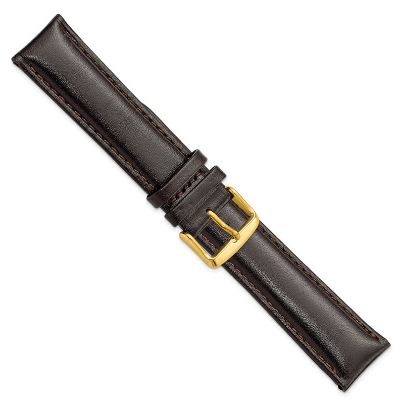 22mm Long Dark Brown Leather Chrono Gold-tone Buckle Watch Band