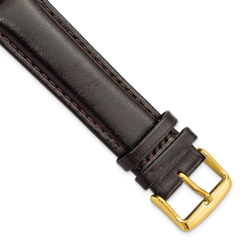 22mm Long Dark Brown Leather Chrono Gold-tone Buckle Watch Band