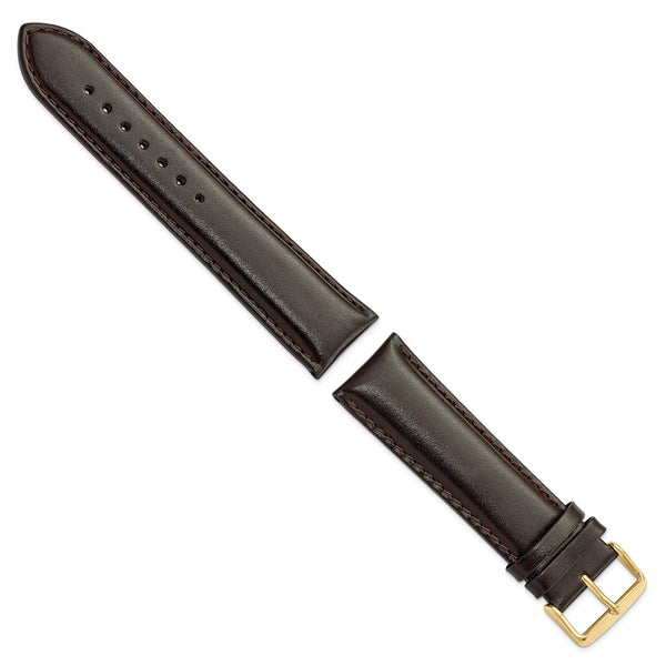 24mm Long Dark Brown Leather Chrono Gold-tone Buckle Watch Band