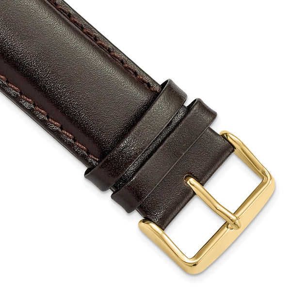 24mm Long Dark Brown Leather Chrono Gold-tone Buckle Watch Band