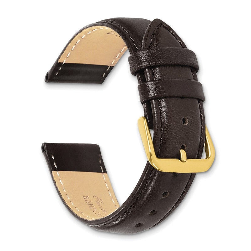 DeBeer 22mm Short Dark Brown Smooth Leather Chronograph with Gold-tone Buckle 6.75 inch Watch Band