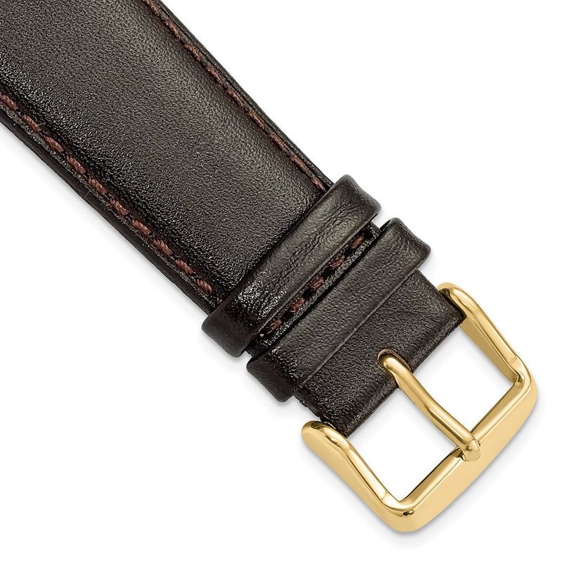 22mm Short Dark Brown Smooth Leather Chrono Gold-tone Buckle Watch Band