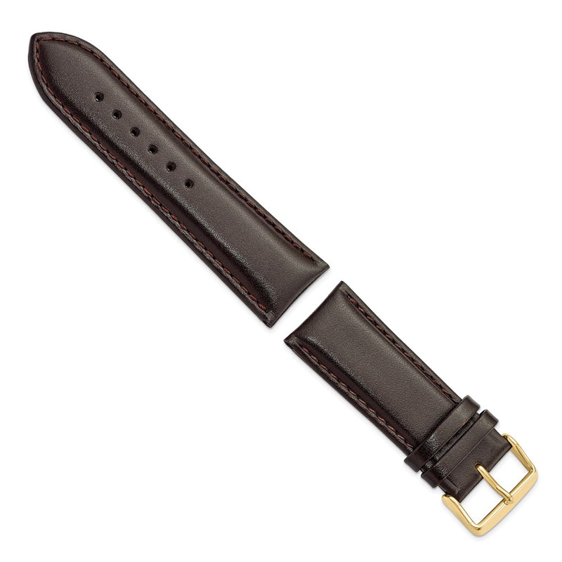 DeBeer 24mm Short Dark Brown Smooth Leather Chronograph with Gold-tone Buckle 6.75 inch Watch Band