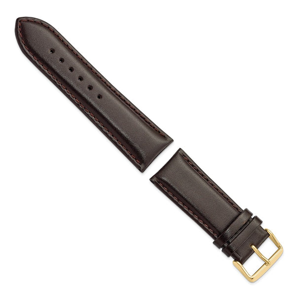 24mm Short Dark Brown Smooth Leather Chrono Gold-tone Buckle Watch Band