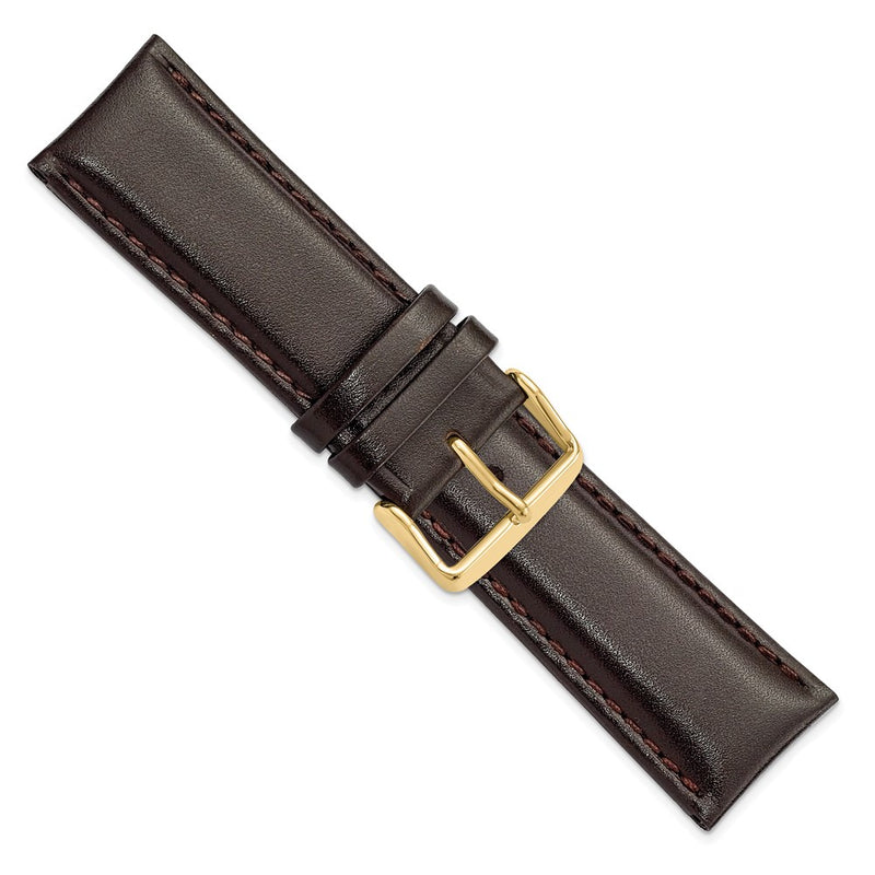 24mm Short Dark Brown Smooth Leather Chrono Gold-tone Buckle Watch Band