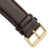 24mm Short Dark Brown Smooth Leather Chrono Gold-tone Buckle Watch Band