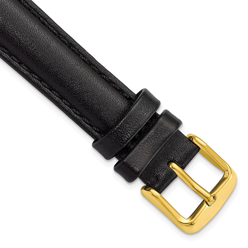 16mm Black Smooth Leather Chrono Gold-tone Buckle Watch Band