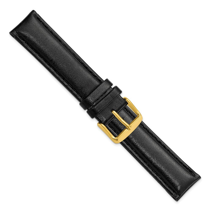 DeBeer 19mm Black Smooth Leather Chronograph with Gold-tone Buckle 7.5 inch Watch Band