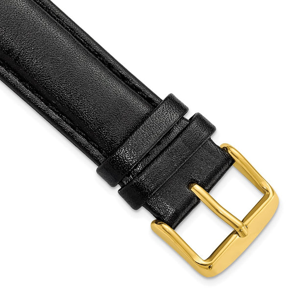 19mm Black Smooth Leather Chrono Gold-tone Buckle Watch Band