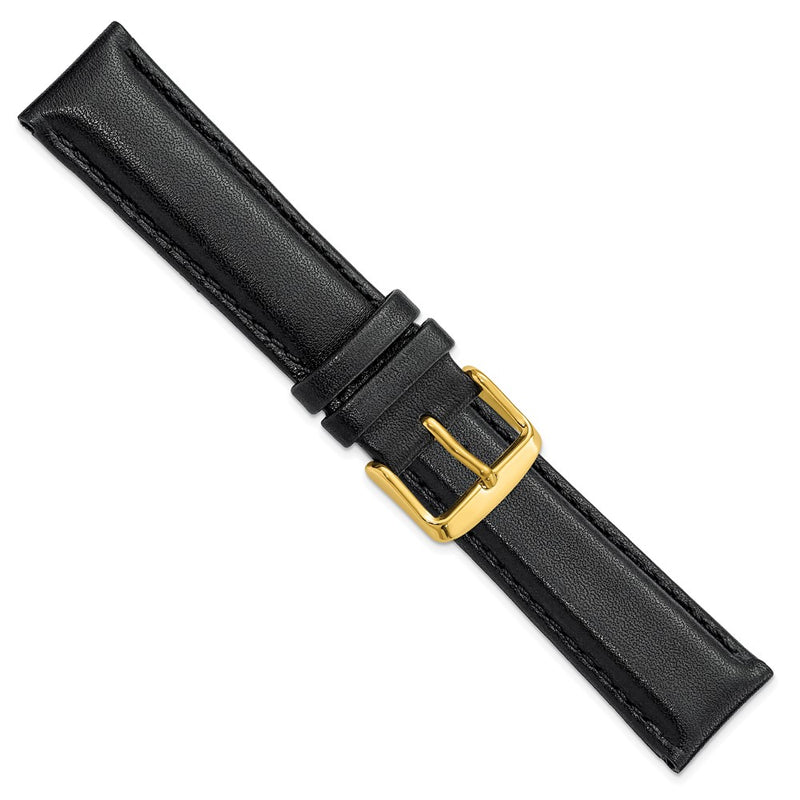 20mm Black Smooth Leather Chrono Gold-tone Buckle Watch Band