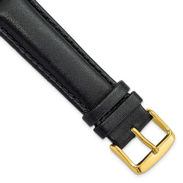 20mm Black Smooth Leather Chrono Gold-tone Buckle Watch Band