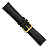 22mm Black Smooth Leather Chrono Gold-tone Buckle Watch Band