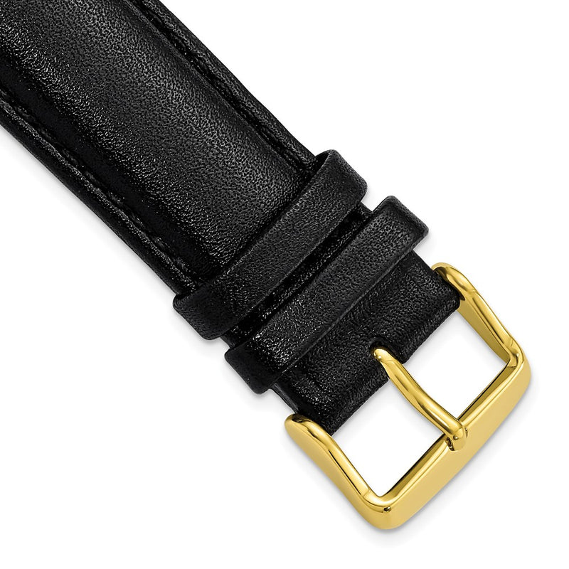 22mm Black Smooth Leather Chrono Gold-tone Buckle Watch Band