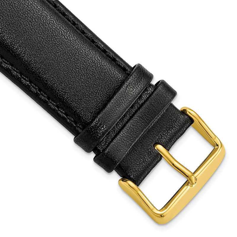 24mm Black Smooth Leather Chrono Gold-tone Buckle Watch Band